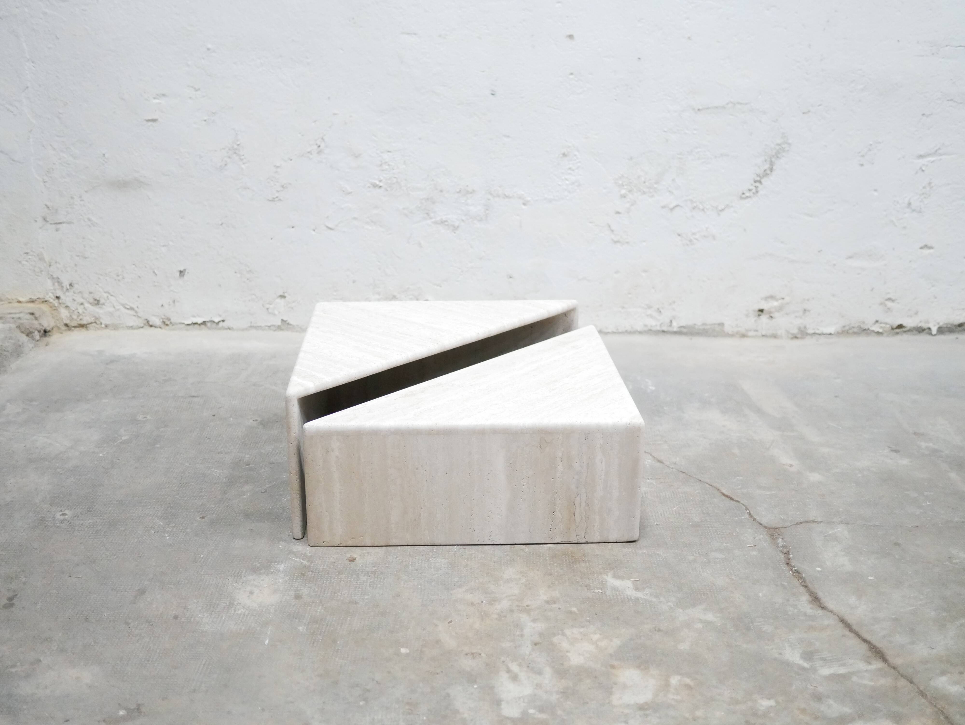 Vintage travertine coffee table published by Roche Bobois