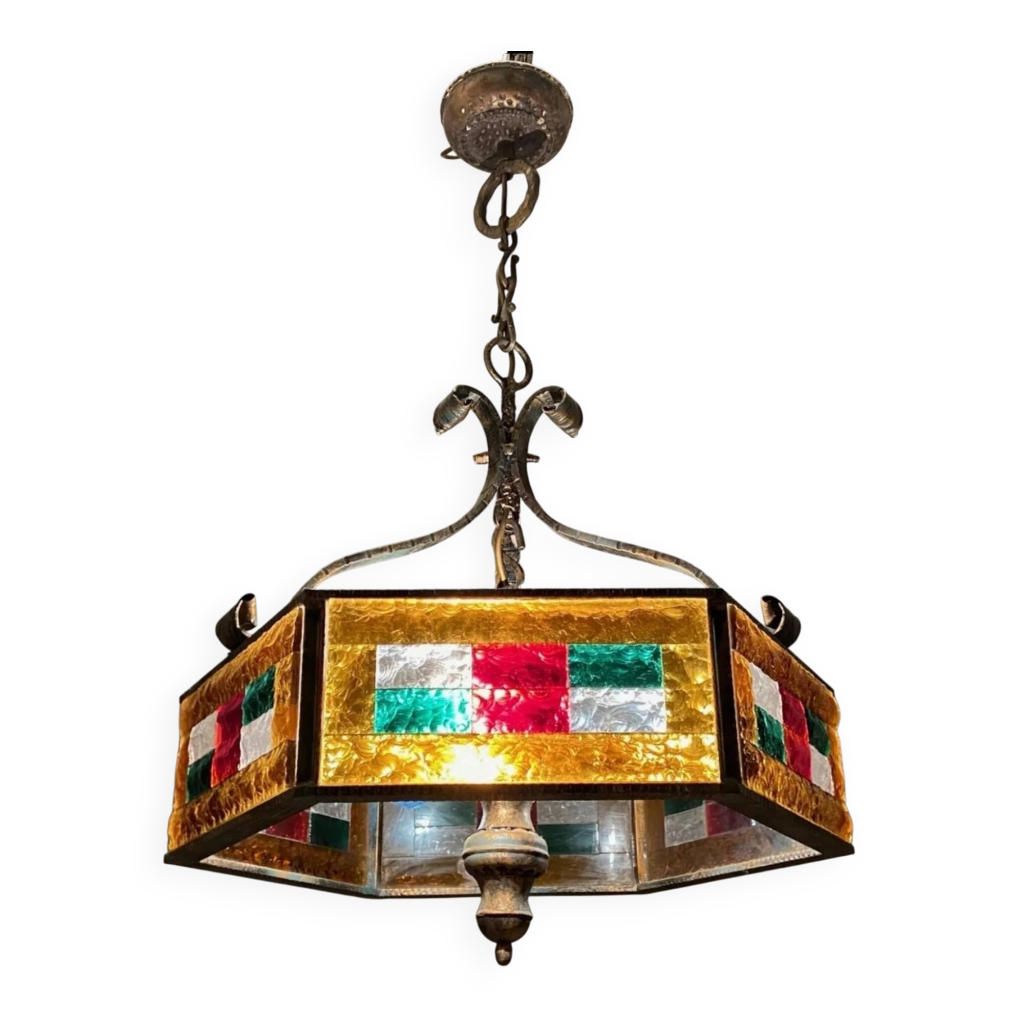 Brutalisti Murano Pendant Chandelier / Italy, 1970s