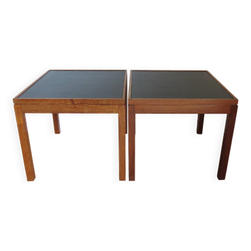 Pair of Mid century Teak and black Top Side Tables 1960s
