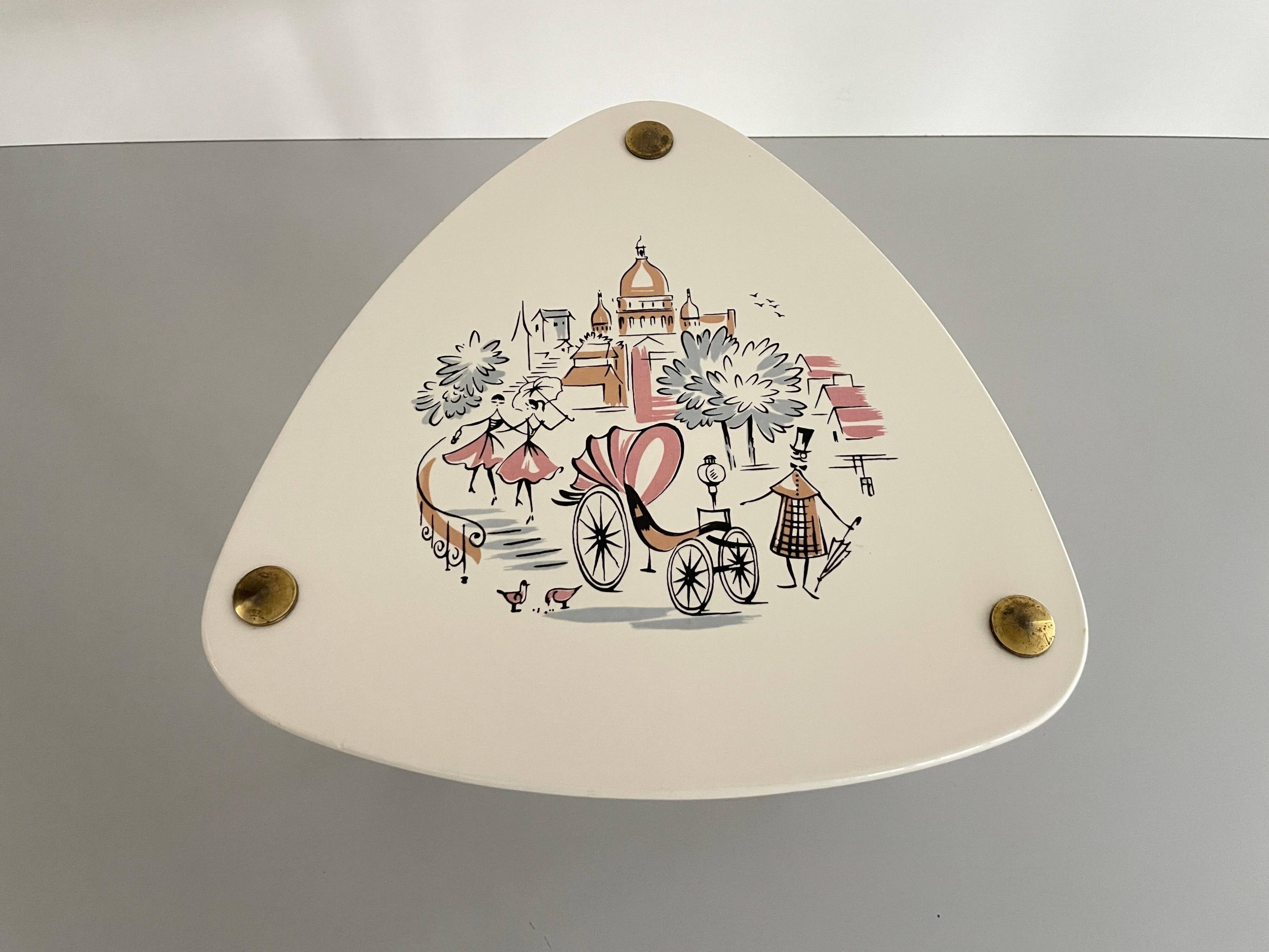 Illustrated jardinière from the mid-century with tripod legs in ceramic, 1960s, Germany.