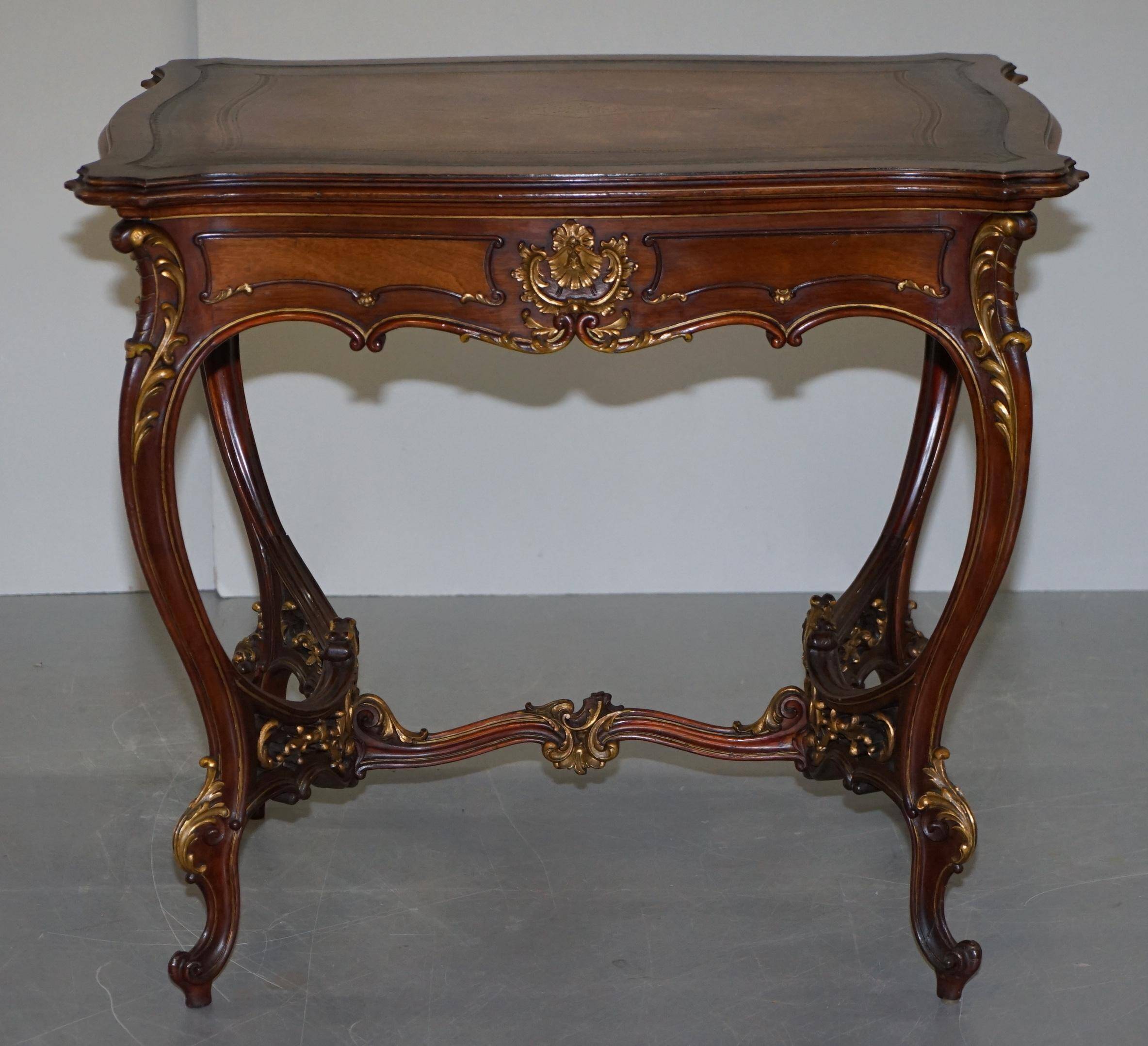 Pine desk with leather and gilding, late Victorian period around 1900.