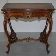 Pine desk with leather and gilding, late Victorian period around 1900.