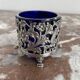 Vintage, salt shaker, saleron, metal, silver 830, indigo blue glass, eagle decoration, flowers, hallmark