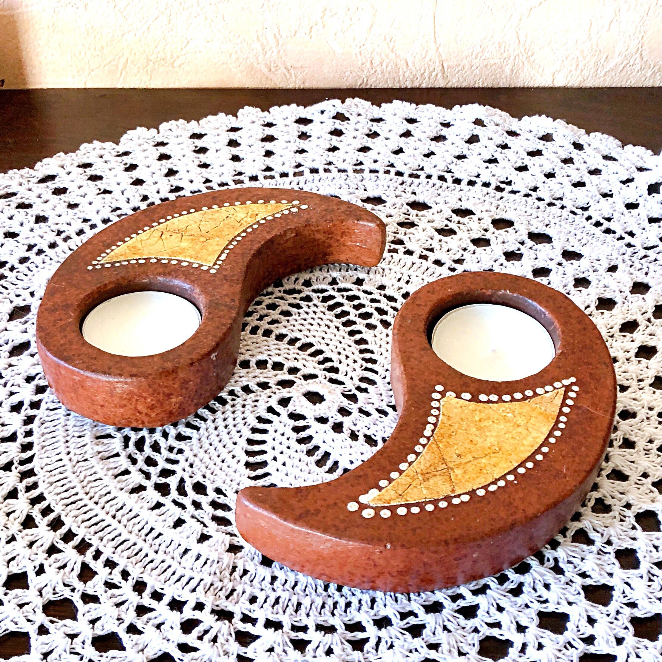 Double tealight candle holder YIN -YANG terracotta handmade decor Indonesia
