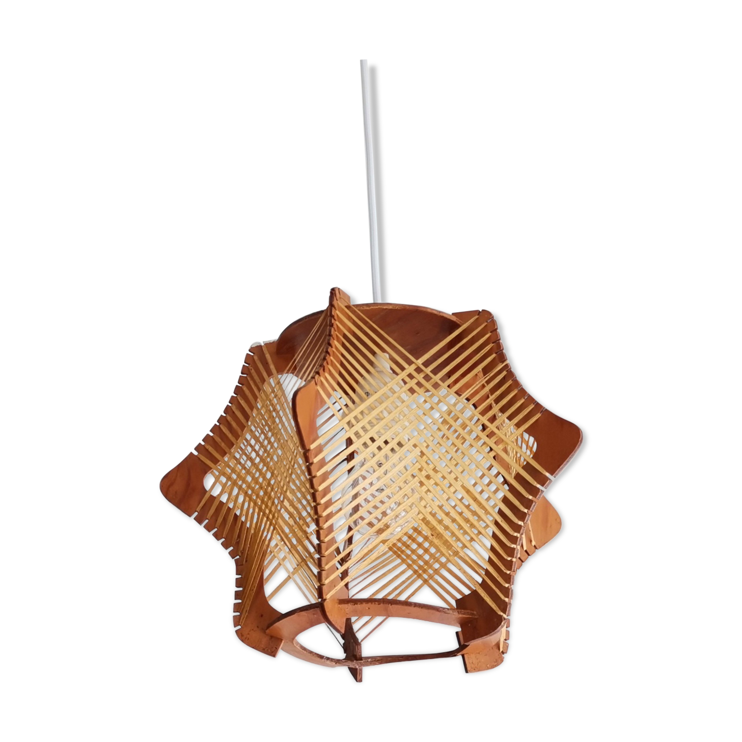 Vintage 60s Mid Century Modern wooden lamp shade for ceiling lamp