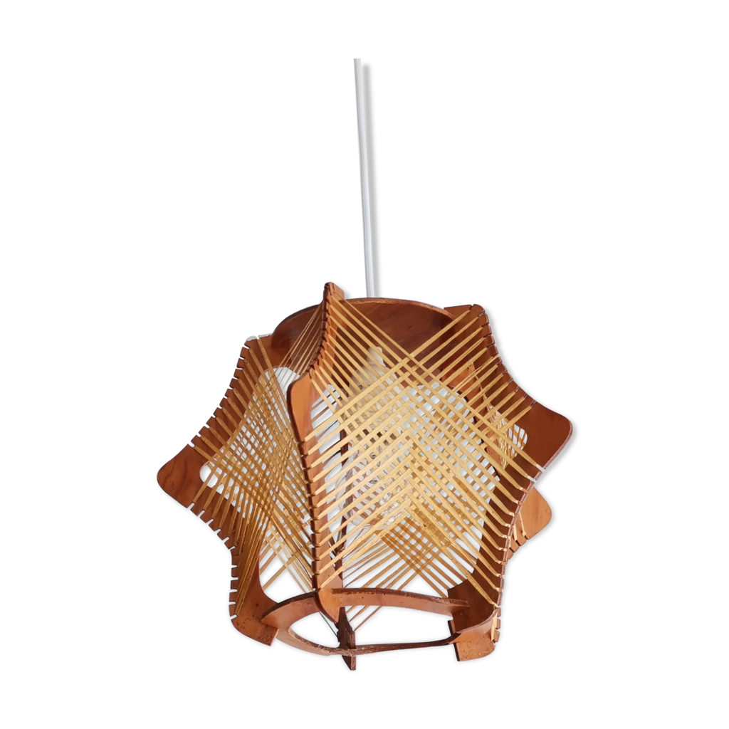 Vintage 60s Mid Century Modern wooden lamp shade for ceiling lamp