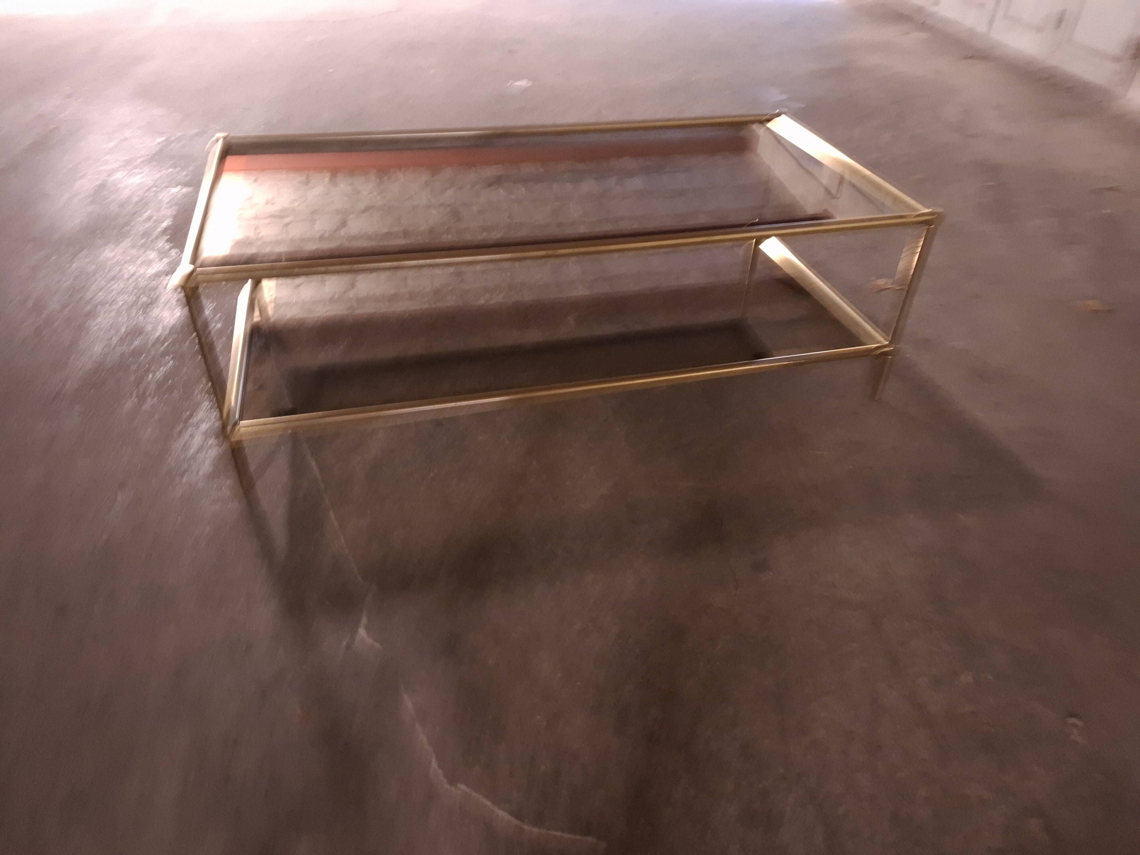 Vintage 80's brass coffee table, glass tops