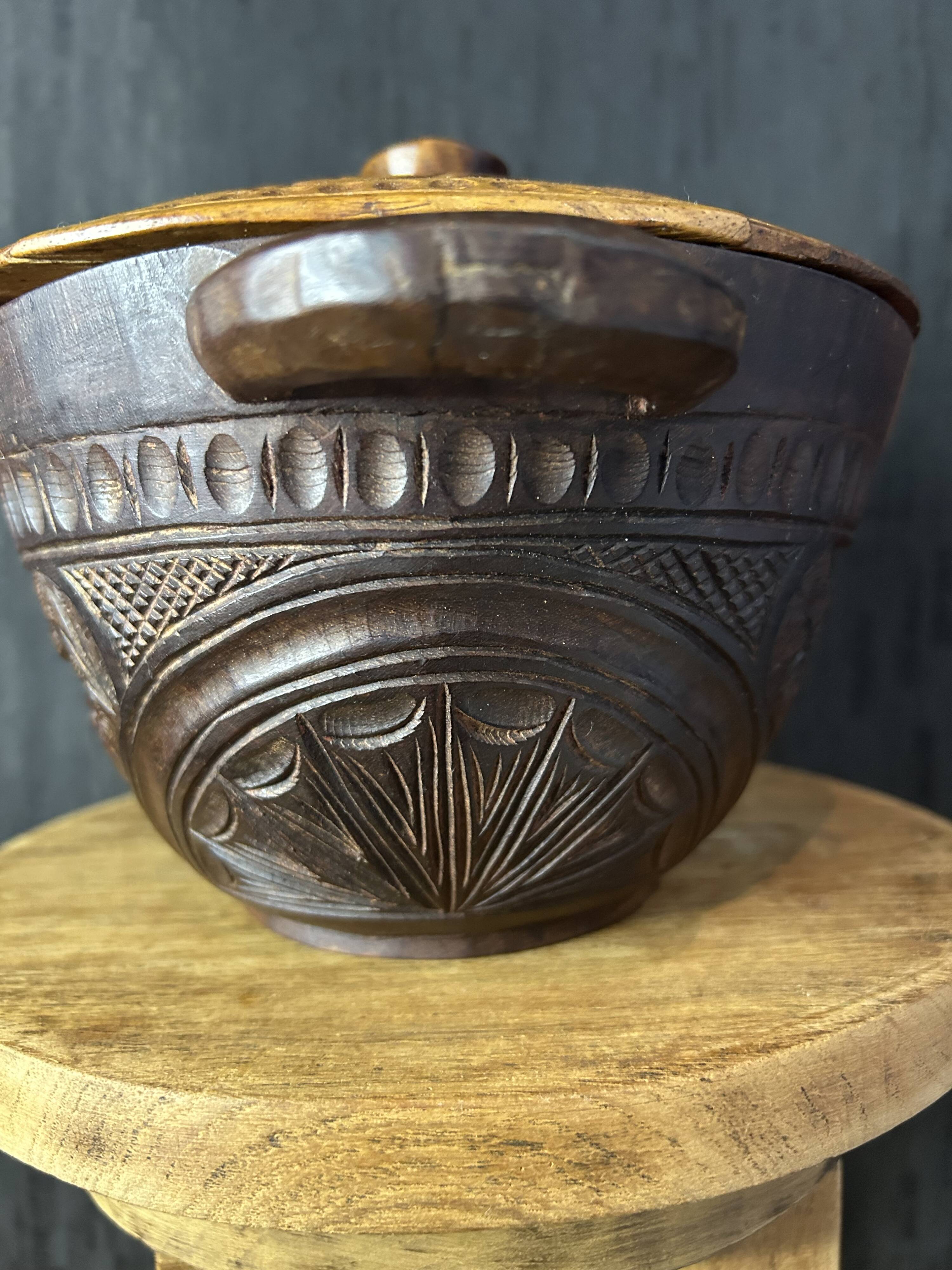 African Art - Madagascar - Vintage - Covered Pot - Carved Rosewood - 1950