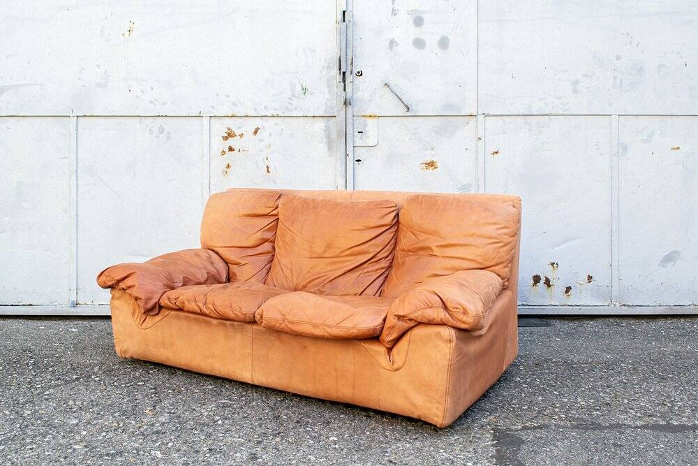 Divano Bonheur in pelle di Titina Ammannati e Giampiero Vitelli per Brunati, anni '70