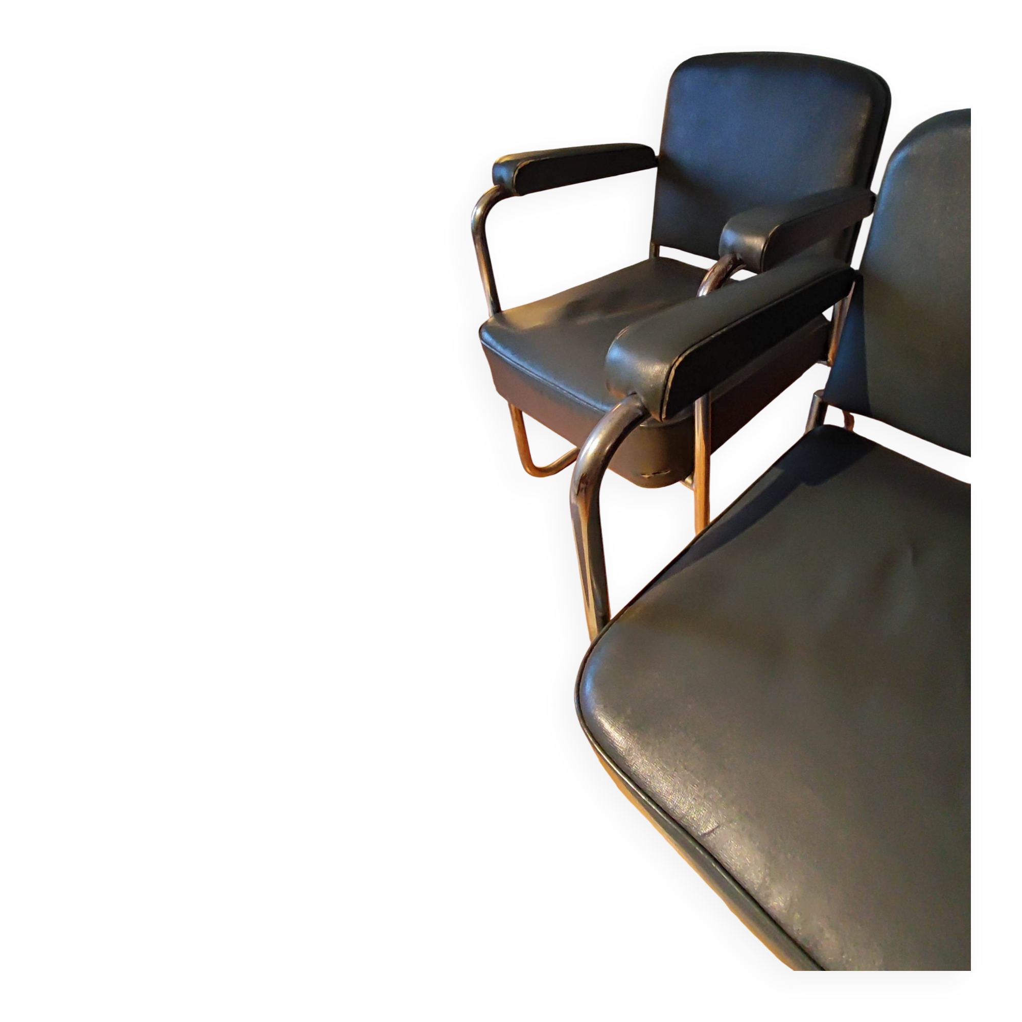 Green Skaï Armchairs Type Ronéo by Pullman from the 1950s