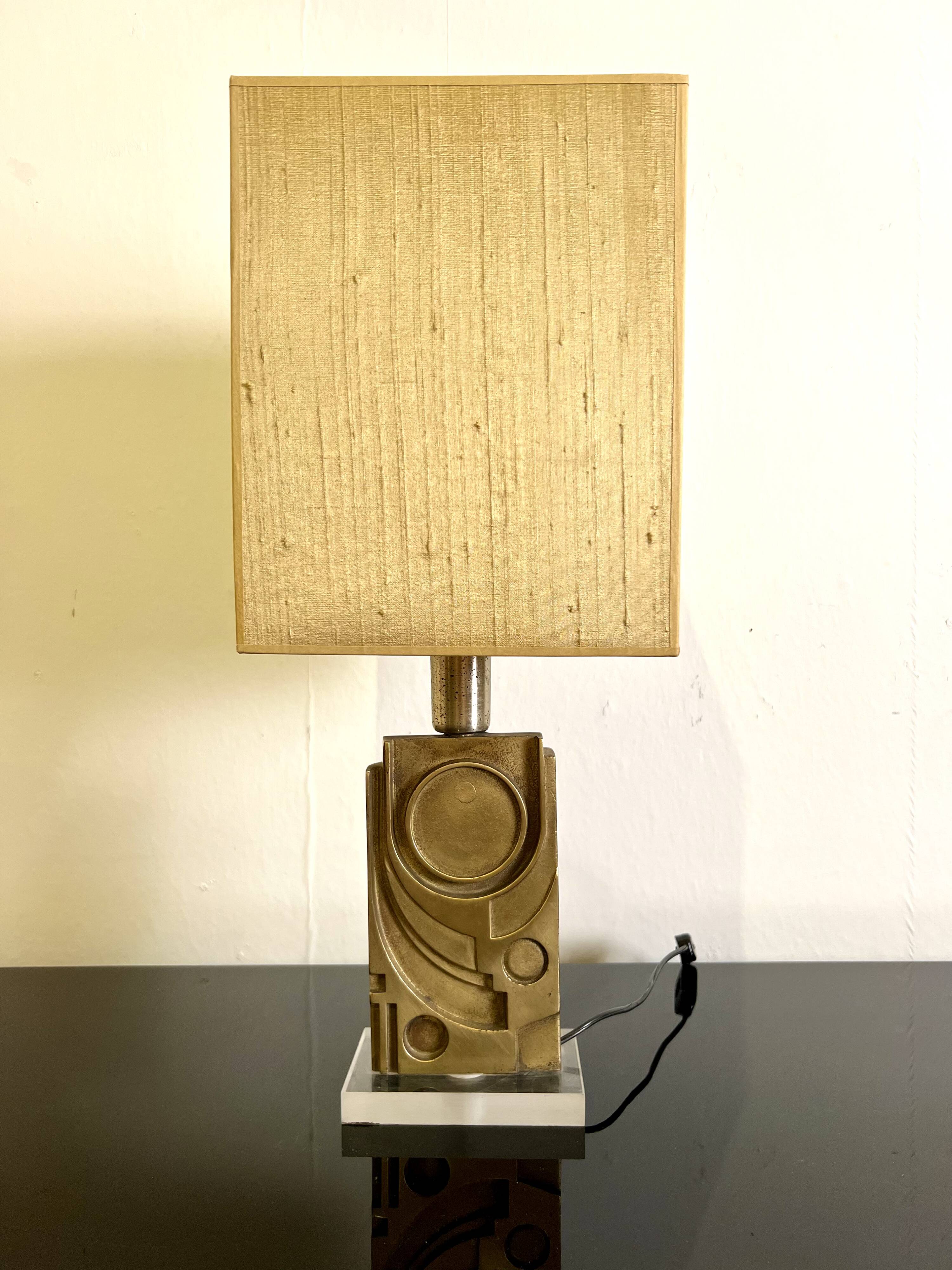 Table Lamp by Giuseppe Calonaci, Plexiglas & Brass, Italy, 1971, Signed