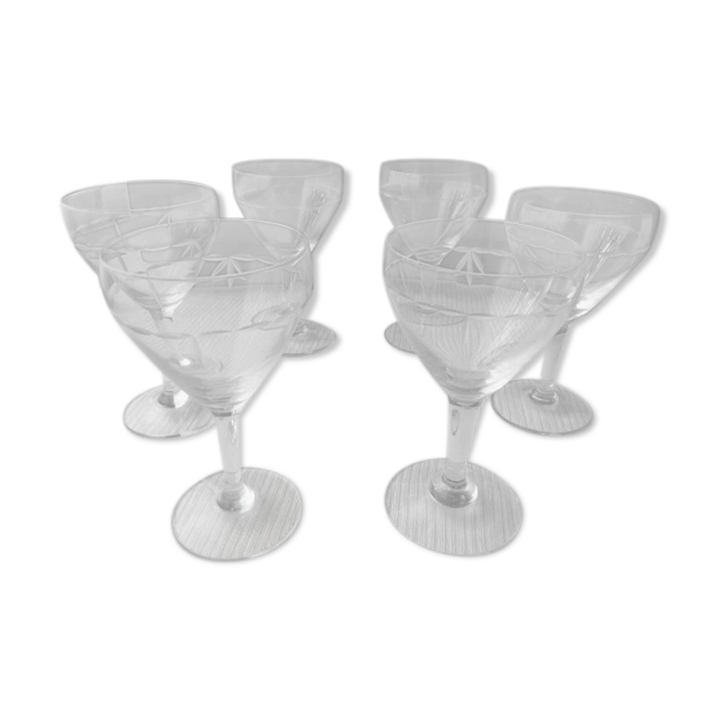 Set of 6 vintage wine glasses in ground glass décor