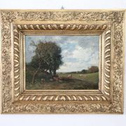Oil Painting On Panel, Landscape With A Flock Of Sheep, Signed V. Bussolino, Italy, 19th Century