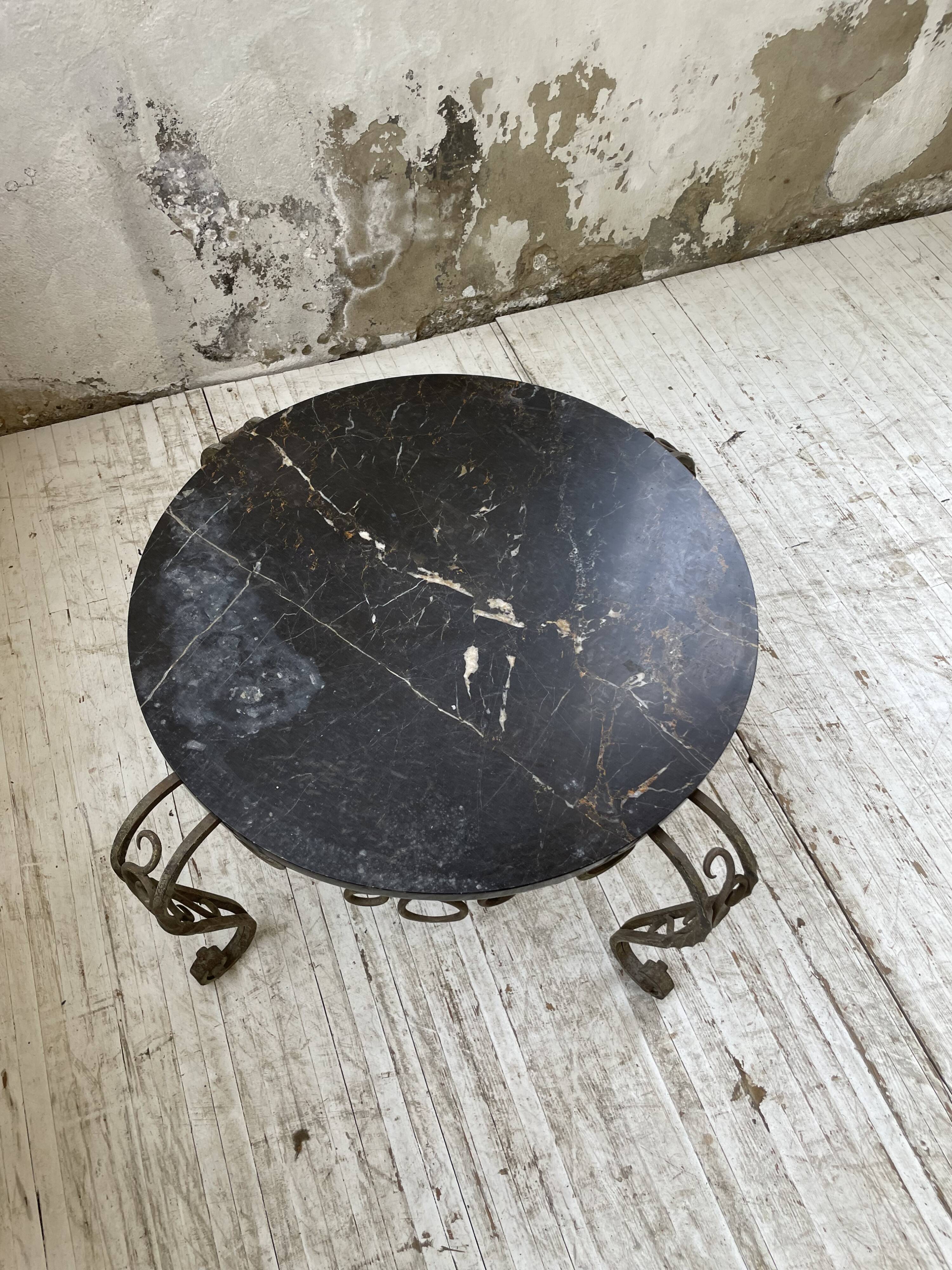 René Drouet coffee table in metal and black marble.