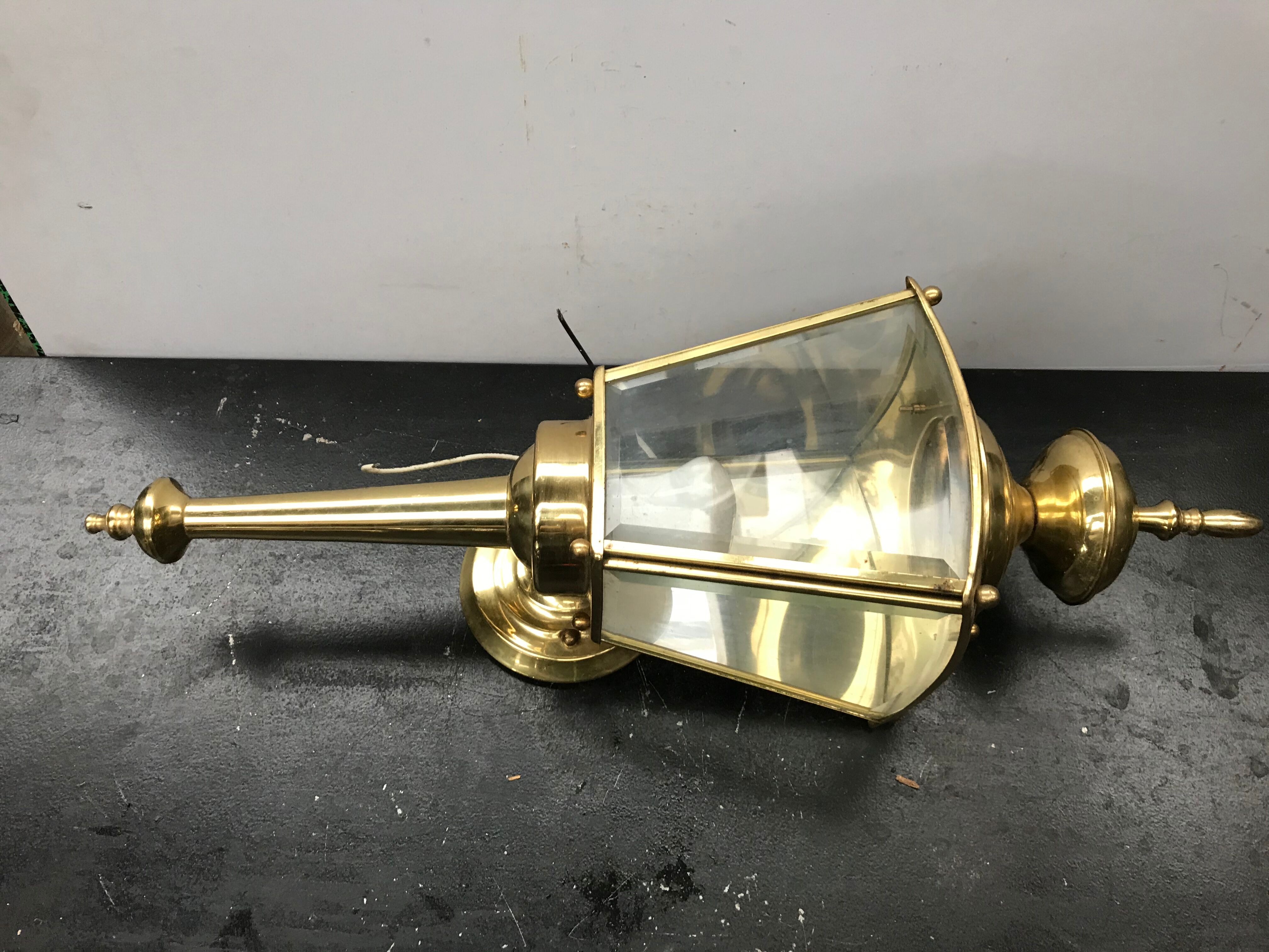 Gold metal lantern wall light with vintage beveled glass