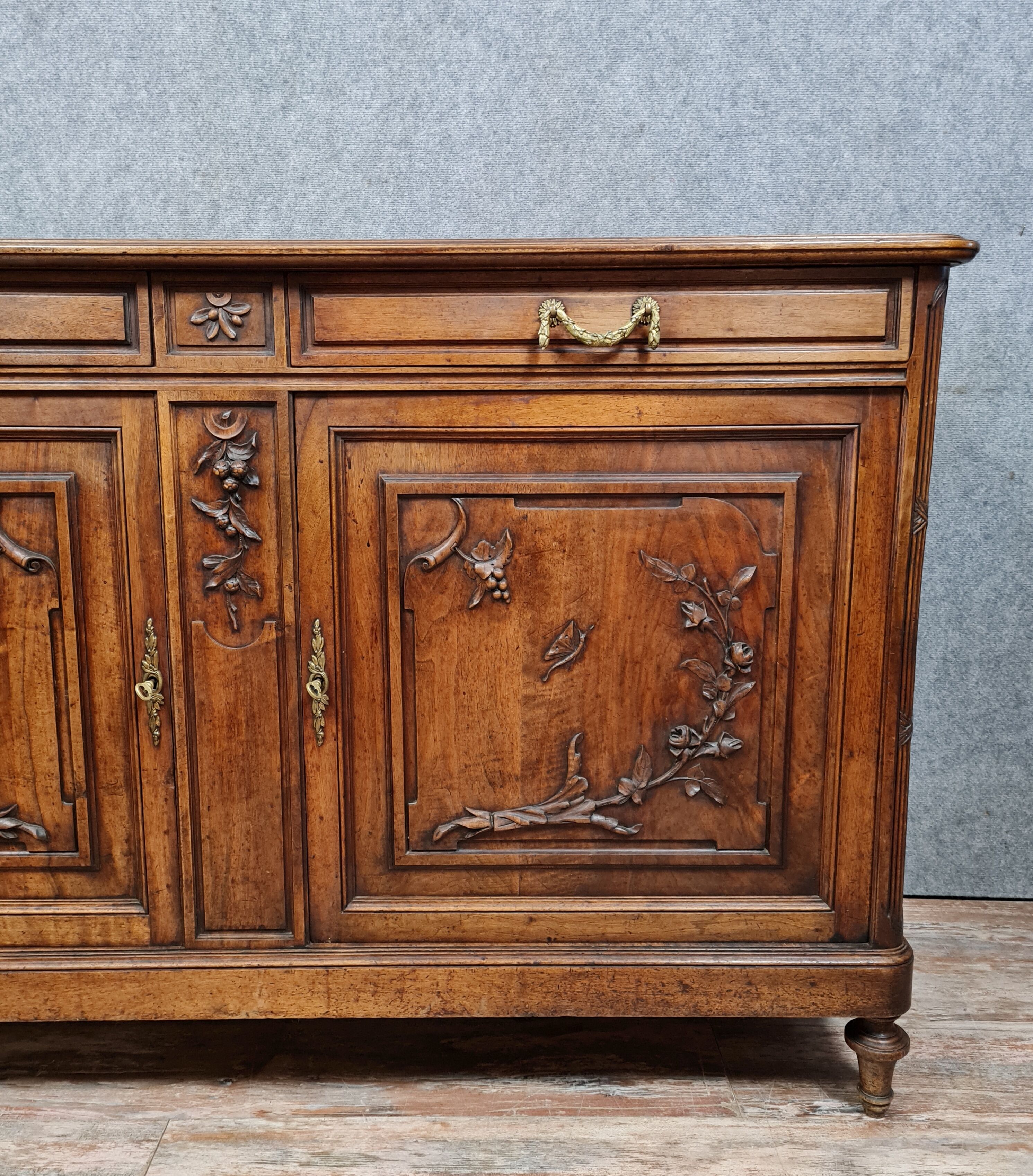 Louis XVI style sideboard in solid walnut around 1880