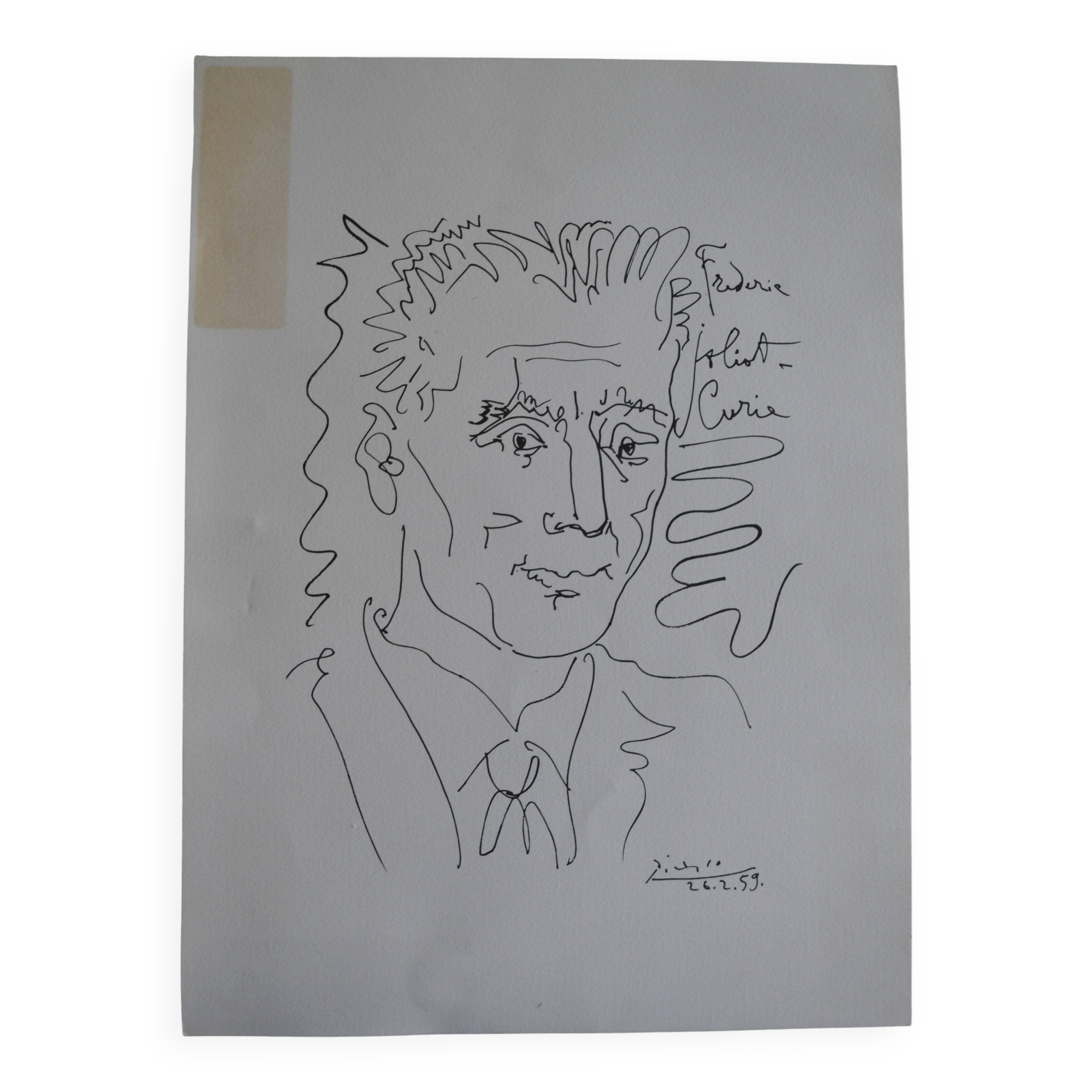 Picasso original lithograph 1959 Frédéric Joliot-Curie 38x28cm