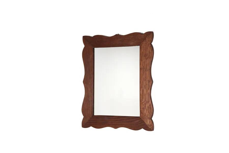 Miroir en chêne vintage des années 1970 avec cadre ondulé en forme de coquille.