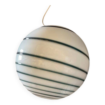 Murano Style Glass Pendant Swirling Green and White