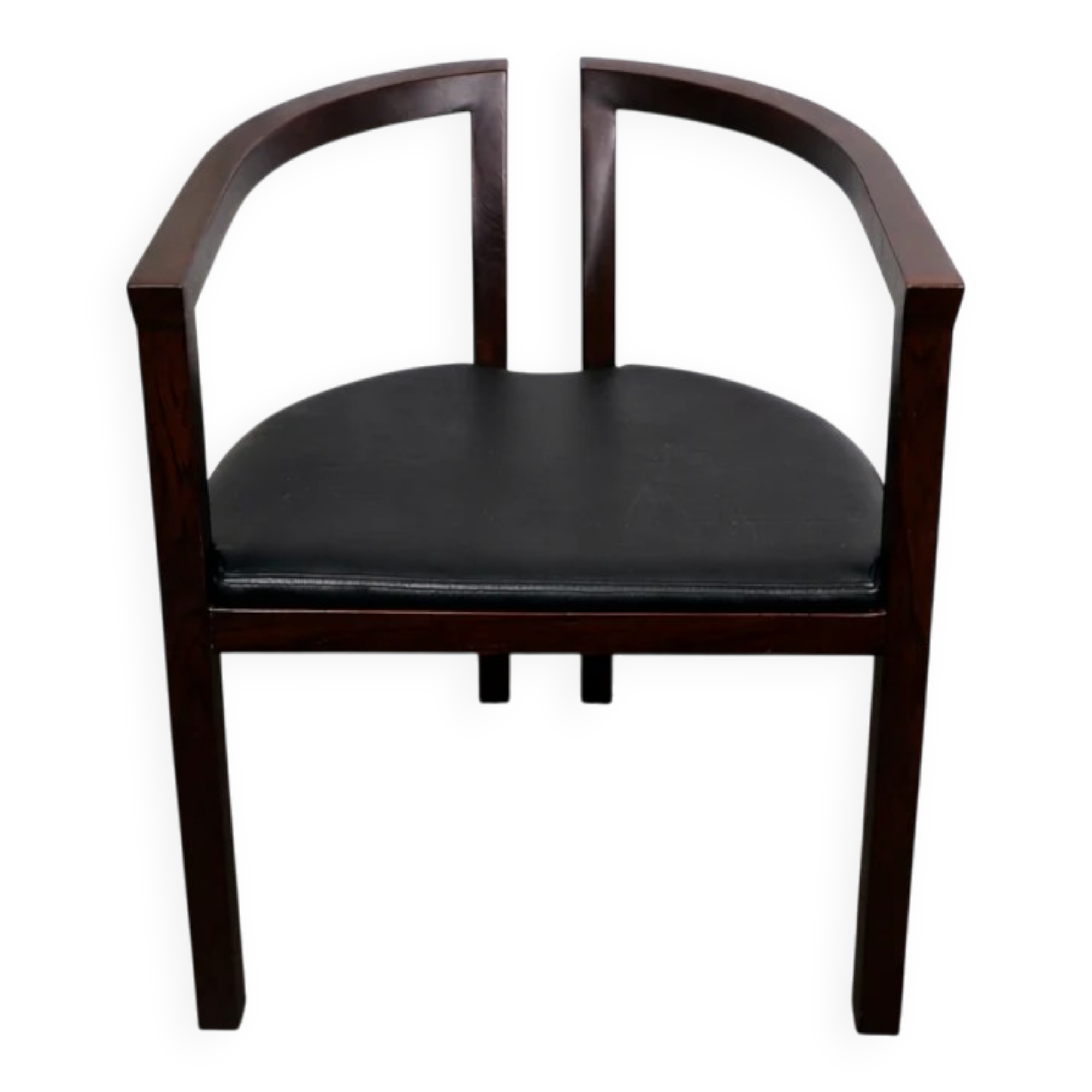 Armchair with armrests in rosewood and faux leather, Denmark, 1960.