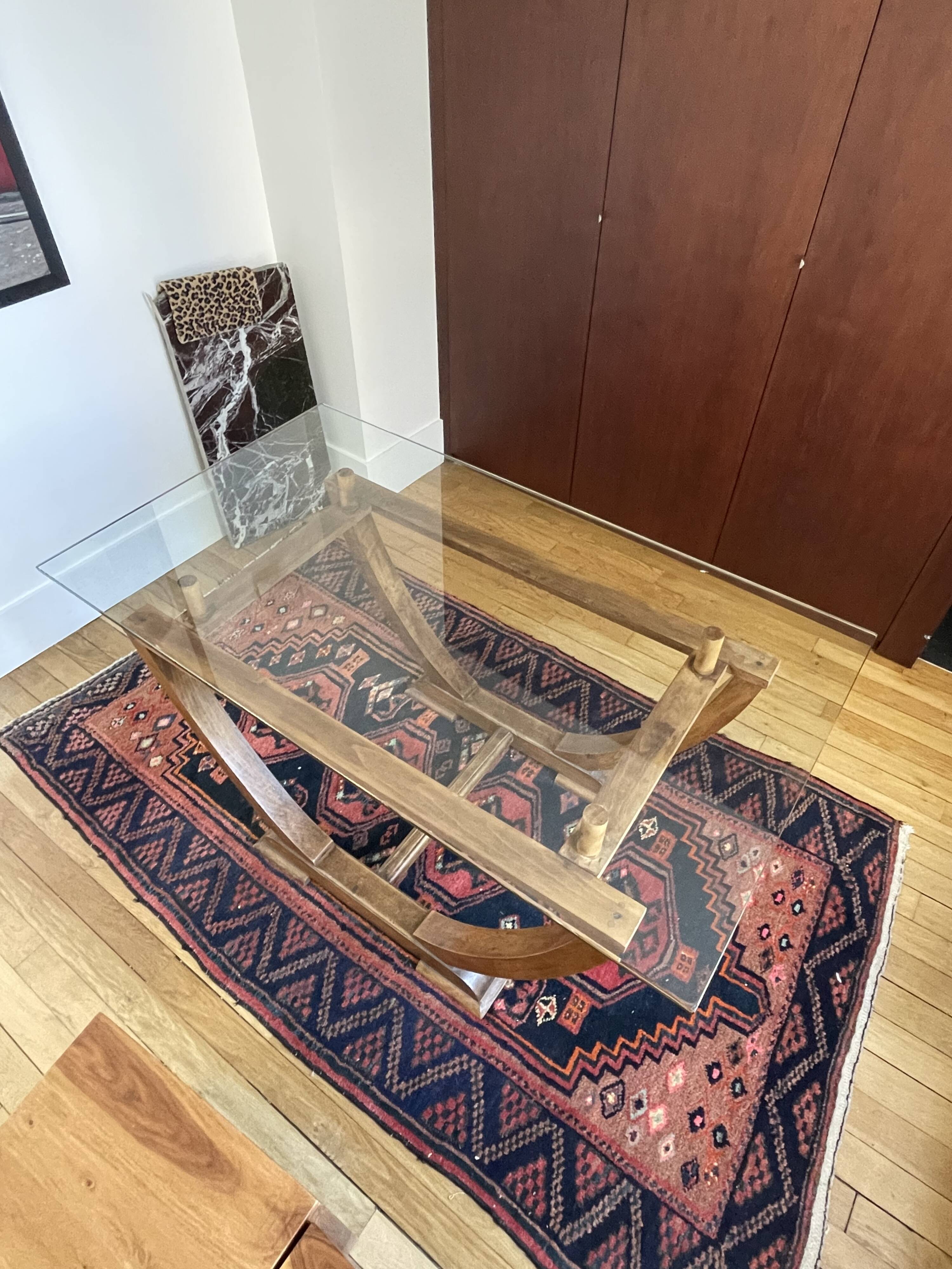 Dining table set with 4 solid wood chairs.