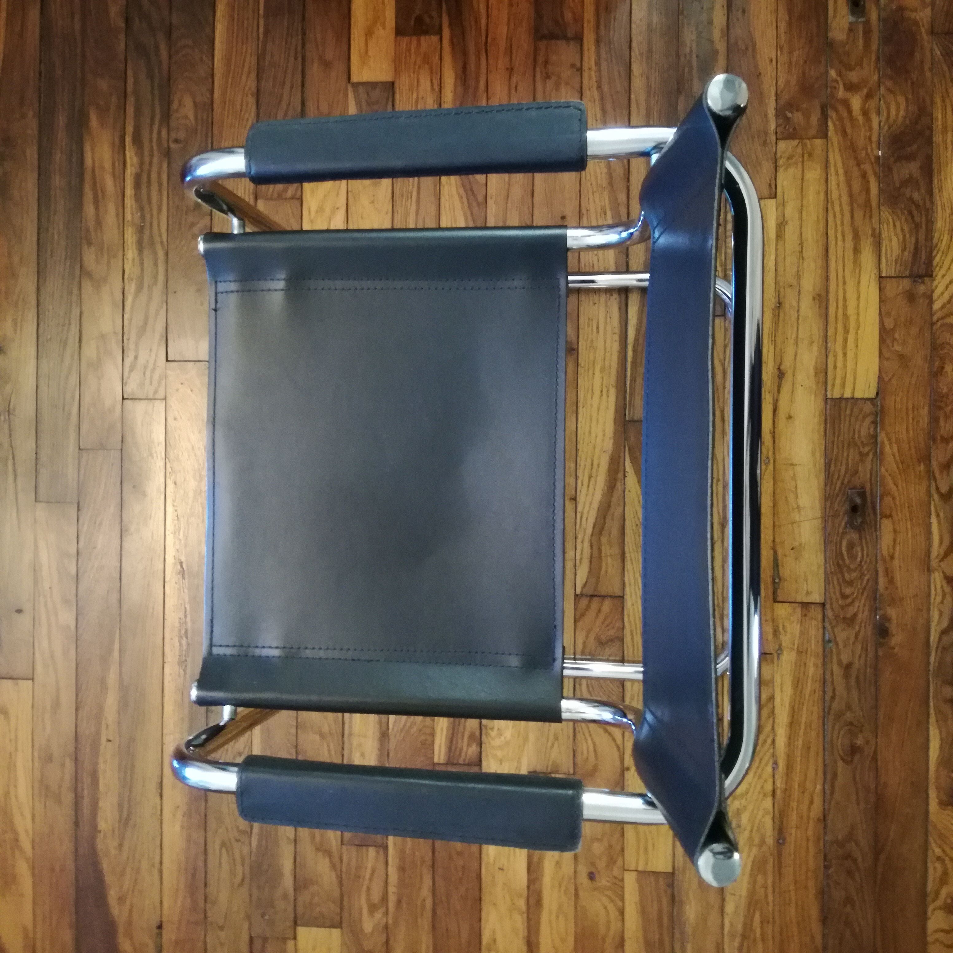 Black leather cantilever armchair