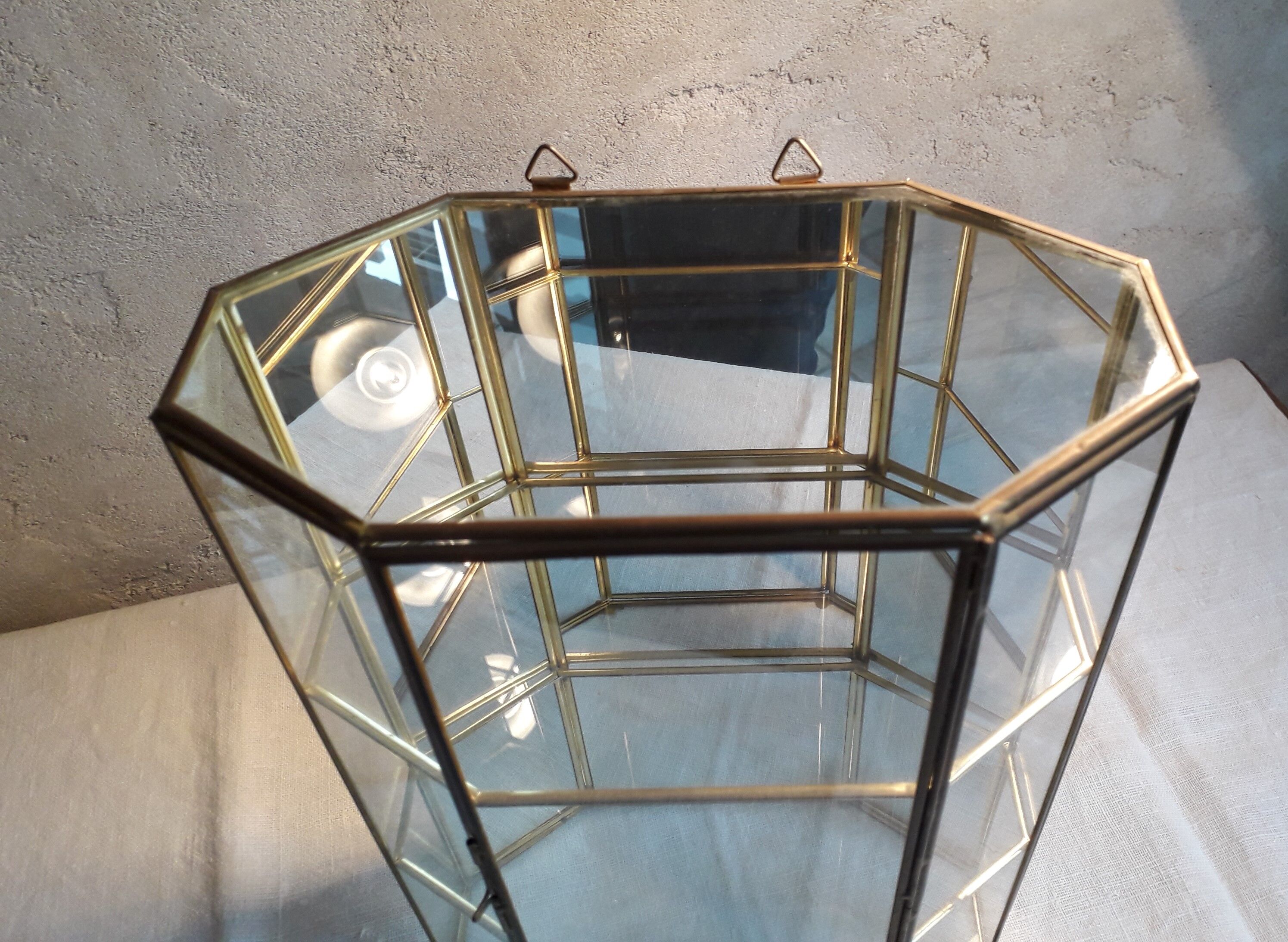 Glass and brass display case for collectibles