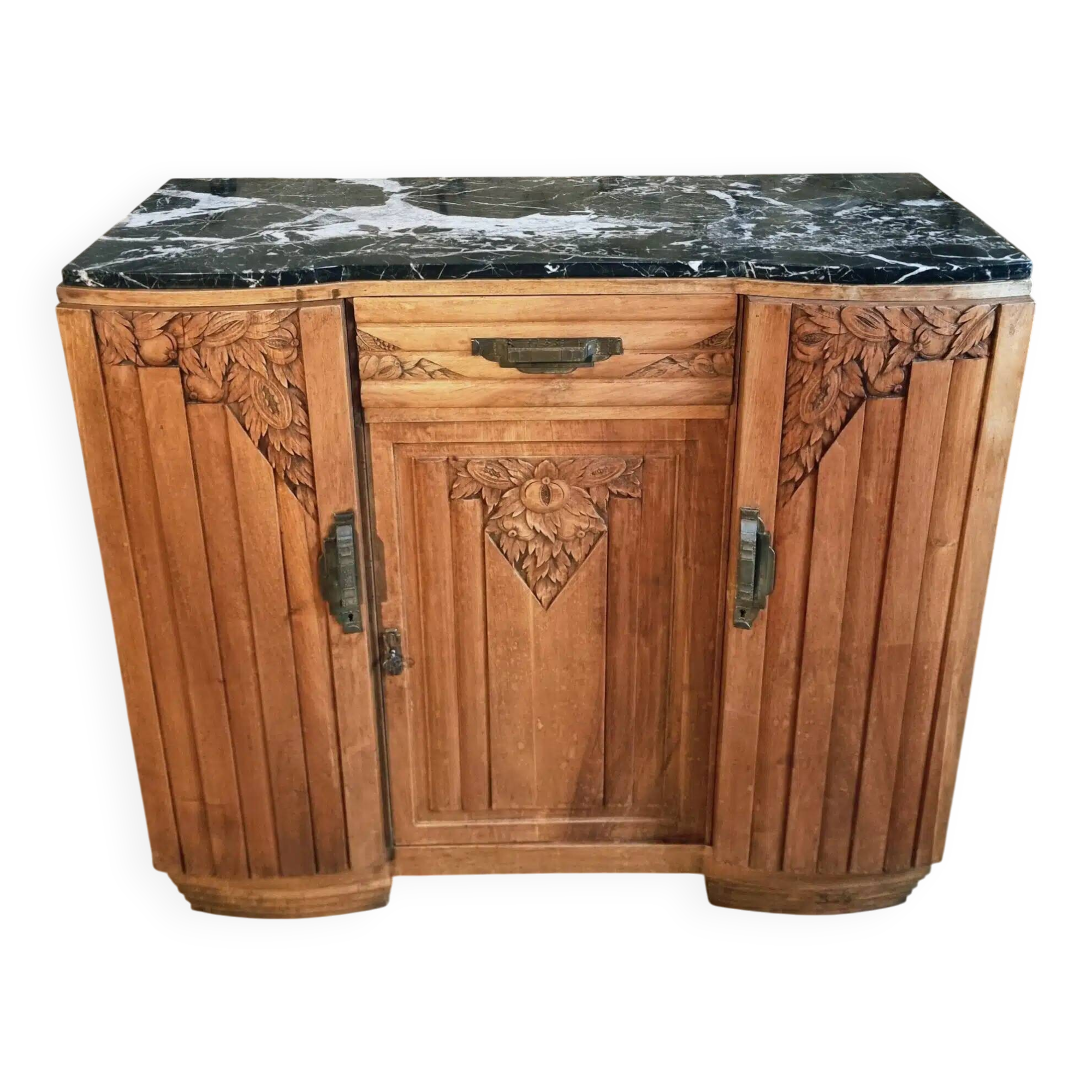 French Art Deco walnut sideboard with marble top, 1920s