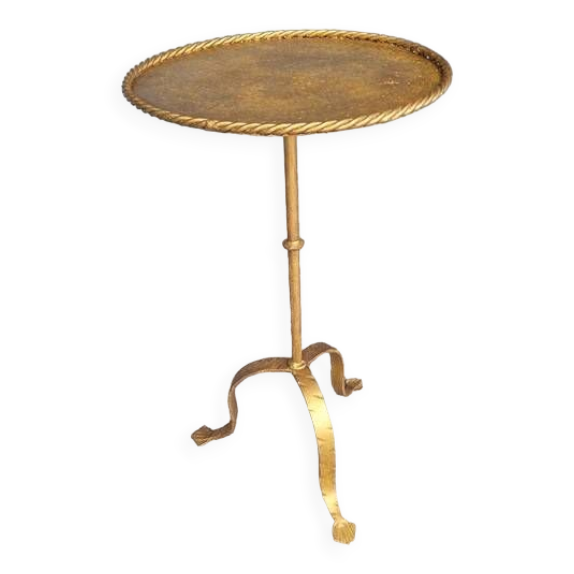 Minimalist brutalist gold metal pedestal table