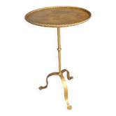 Minimalist brutalist gold metal pedestal table
