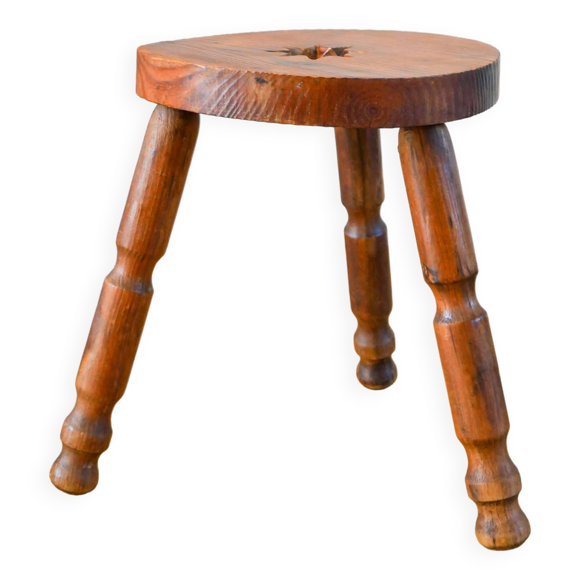 Wooden tripod stool with star, Brutalist, Popular Style, 1950