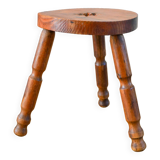 Tabouret tripode en bois avec étoile, Brutaliste, Style Populaire, 1950