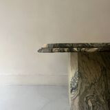 Octagonal coffee table in Italian beige/green veined marble, design 1970