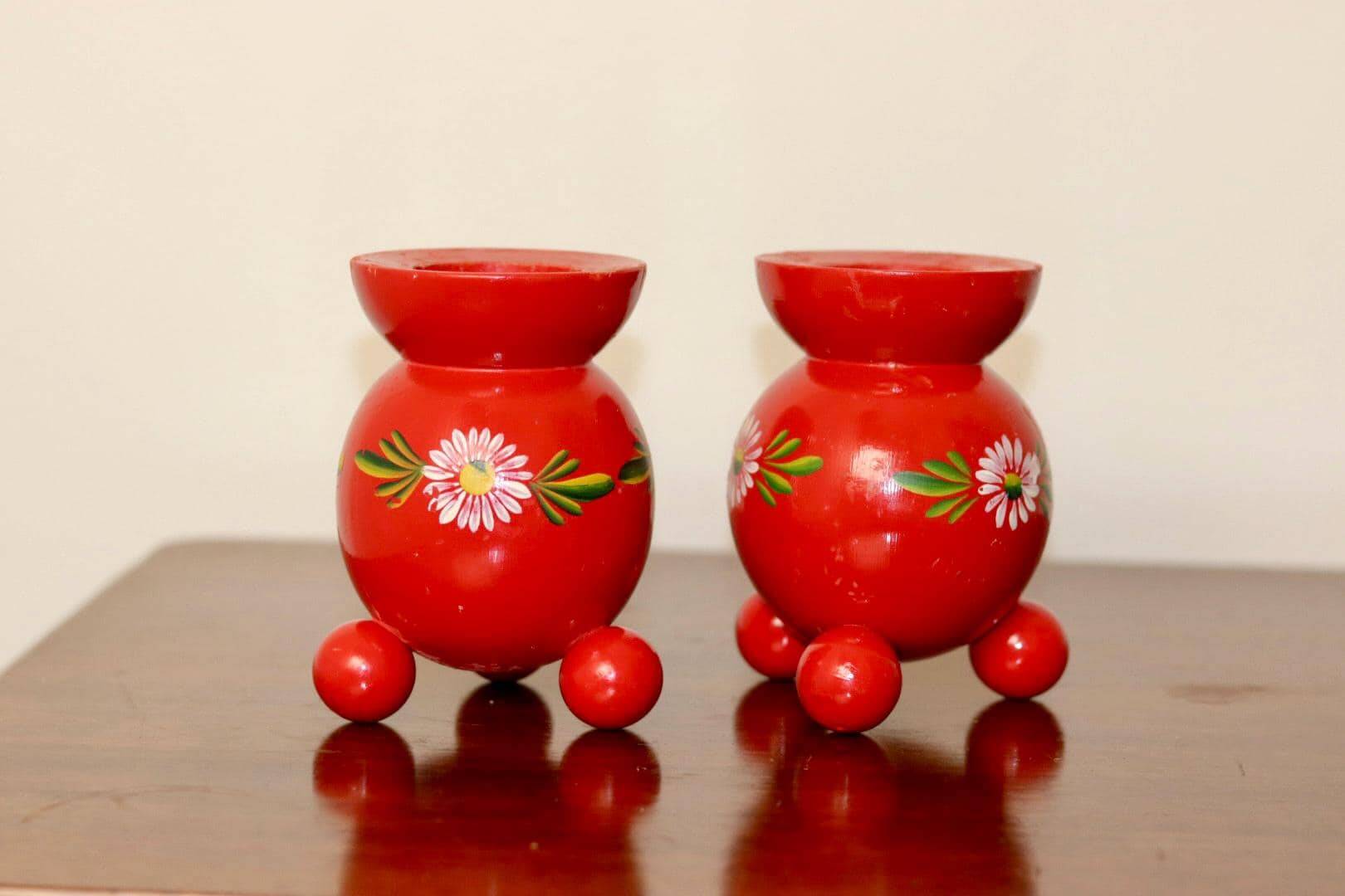 Pair of Swedish Dala Ball candlesticks