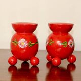Pair of Swedish Dala Ball candlesticks
