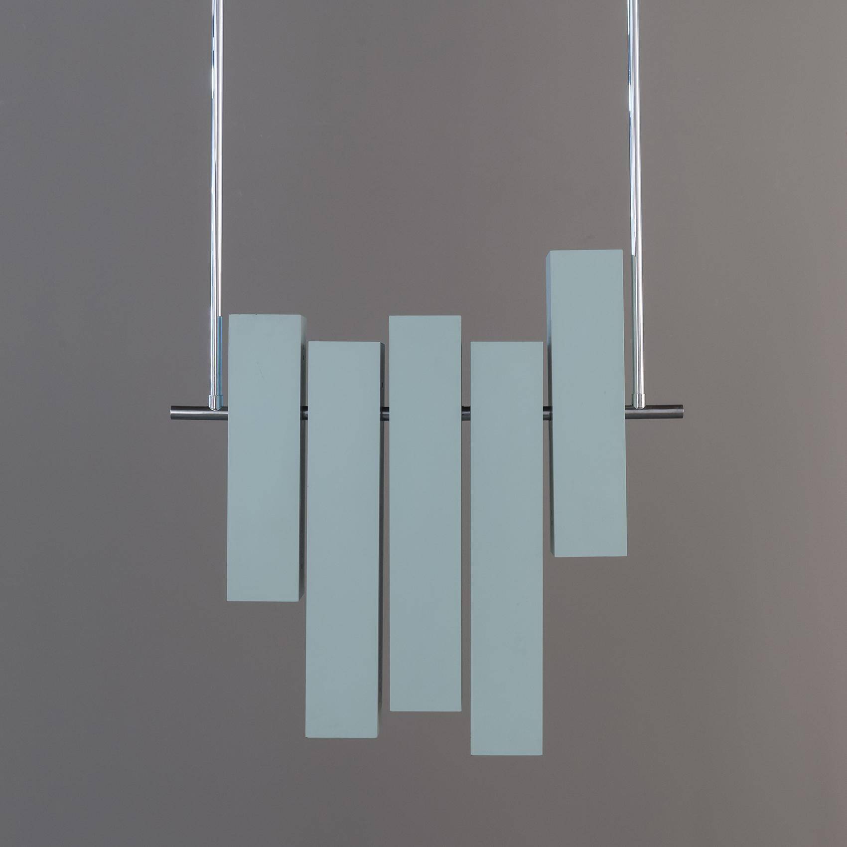 Blue lacquered metal chandelier, Lumi, ca. 1970