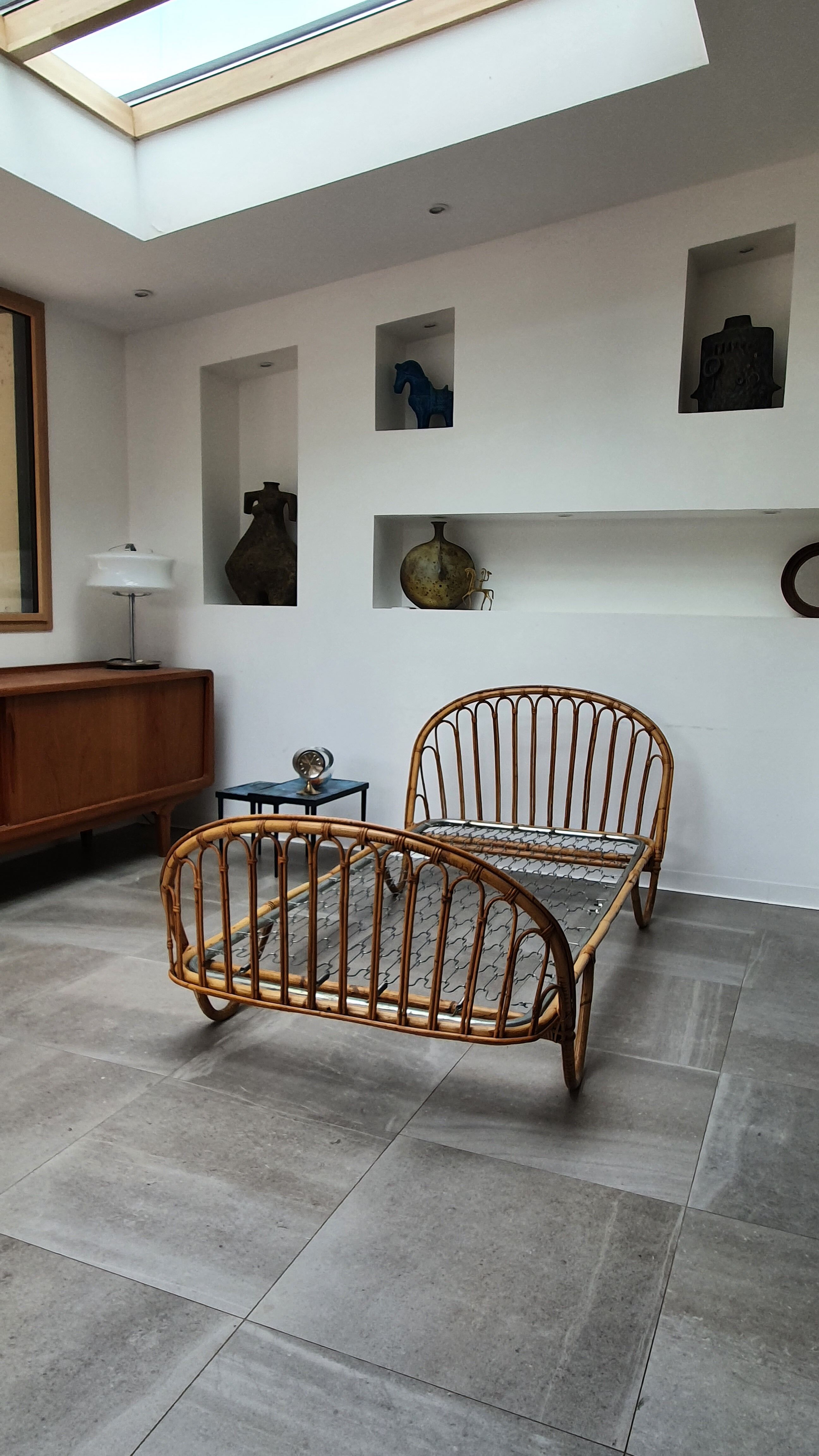 Rattan basket bed from the 50s