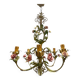 Italian Florentine Tole and Ceramic Flower Chandelier, 1950s