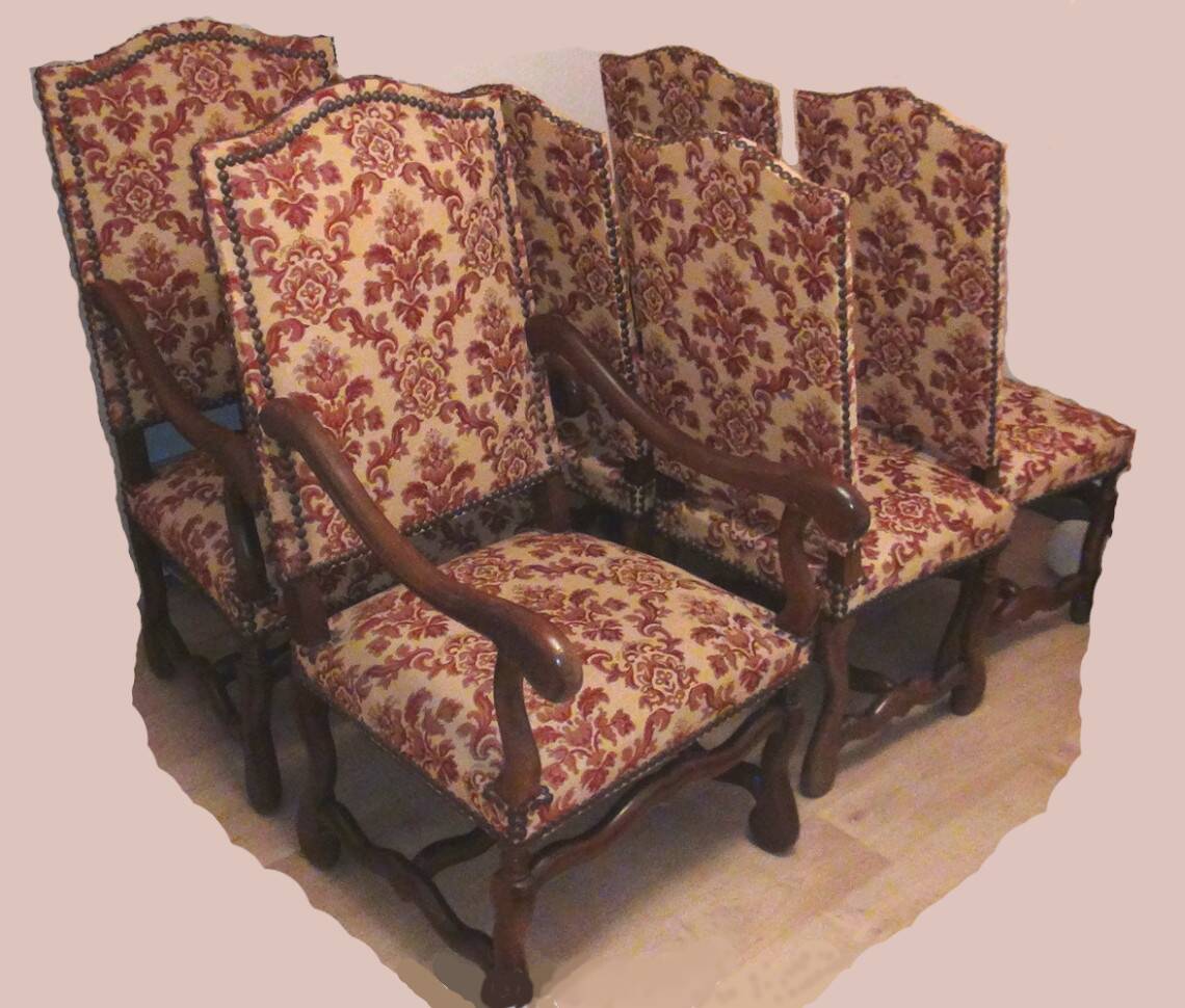 2 Louis XIII armchairs and 4 chairs
