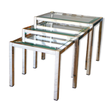 Set of three nesting coffee tables, gilt brass with beveled glass tops, 1980