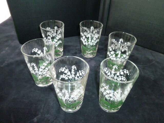 Set of 6 silkscreened cup glasses Souchon Neveusel