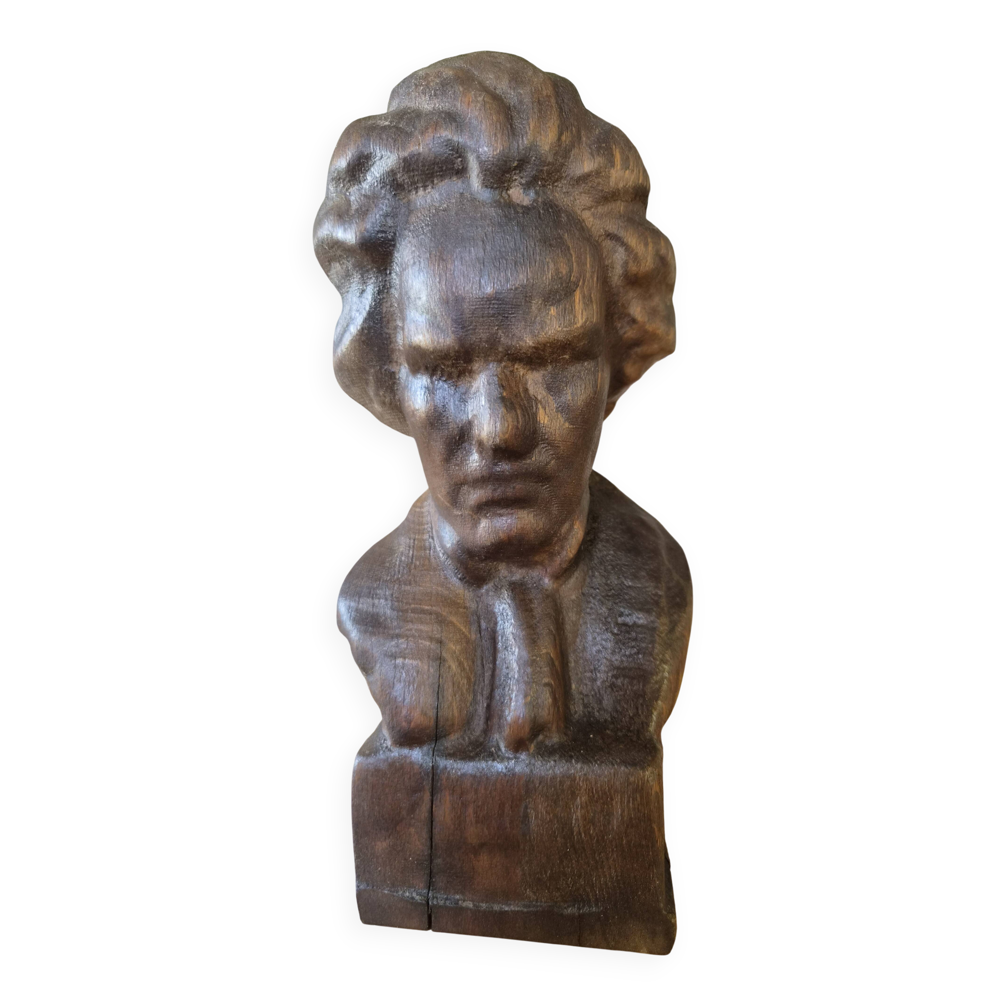 Buste de Beethoven sculpté en bois - statue vintage