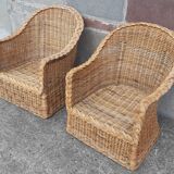 Pair of wicker and rattan armchairs.