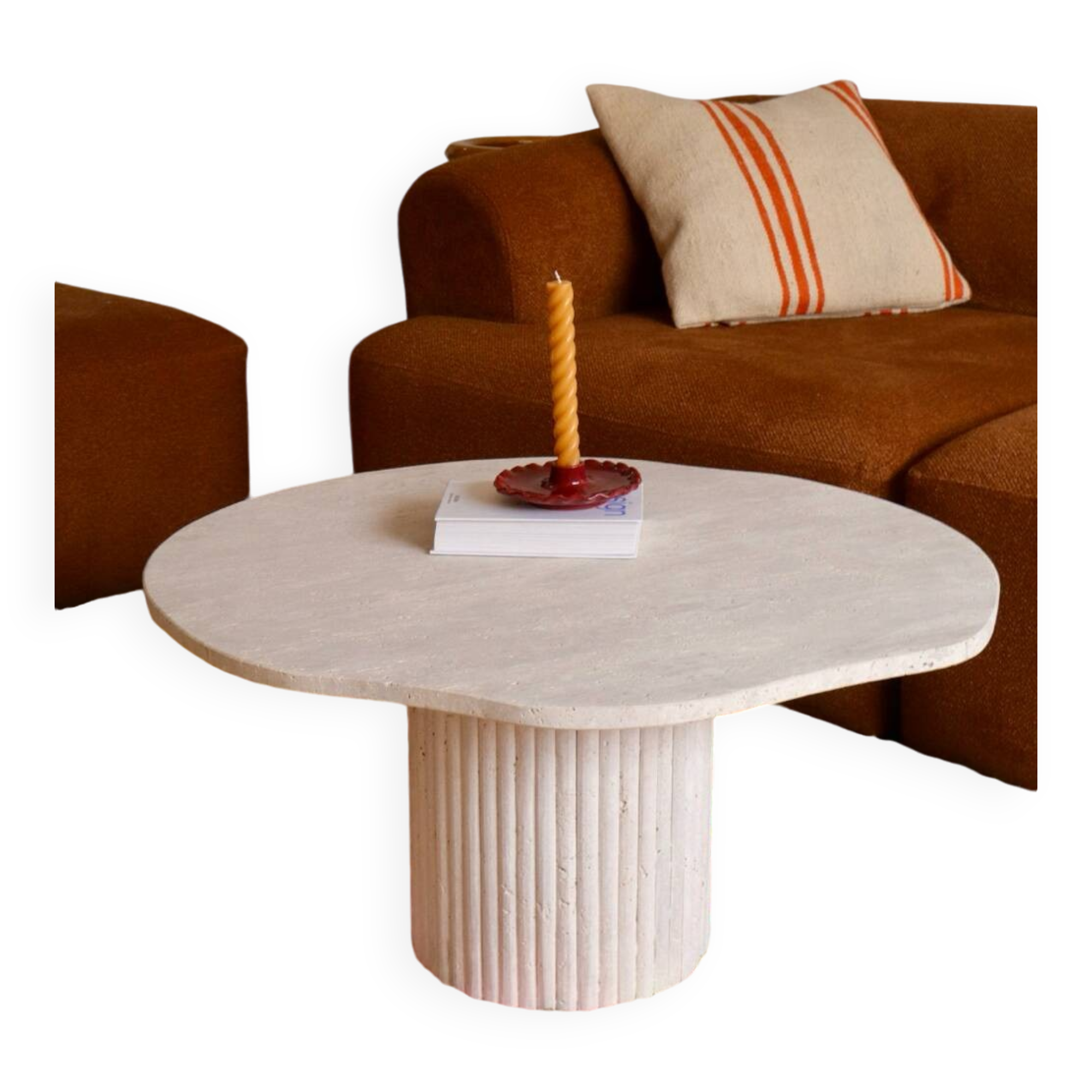 Organic shape travertine coffee table