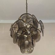 Vistosi chandelier with 28 faceted amber glass discs, Italy 1960s
