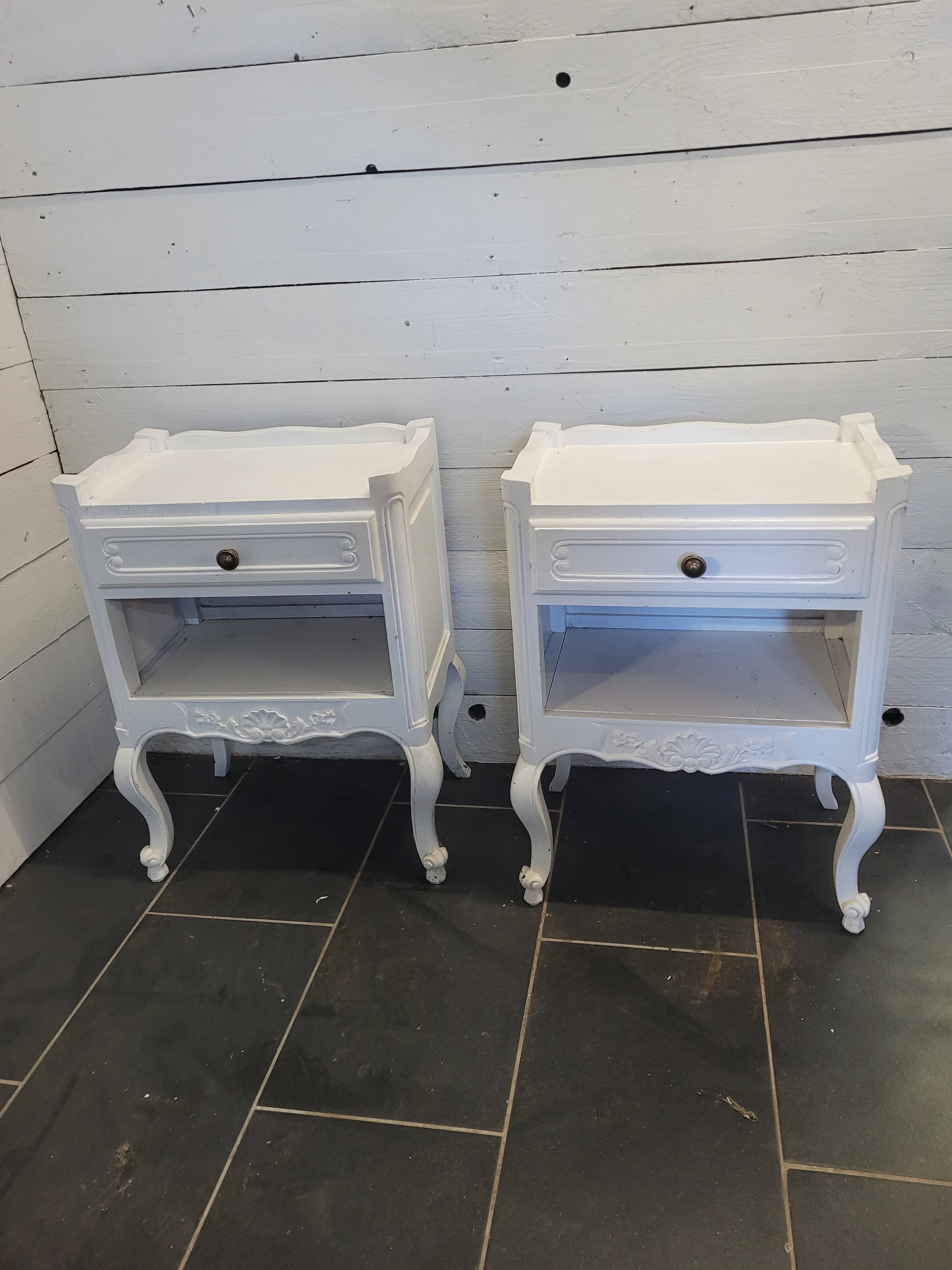 Pair of white patinated Louis XV style bedside tables