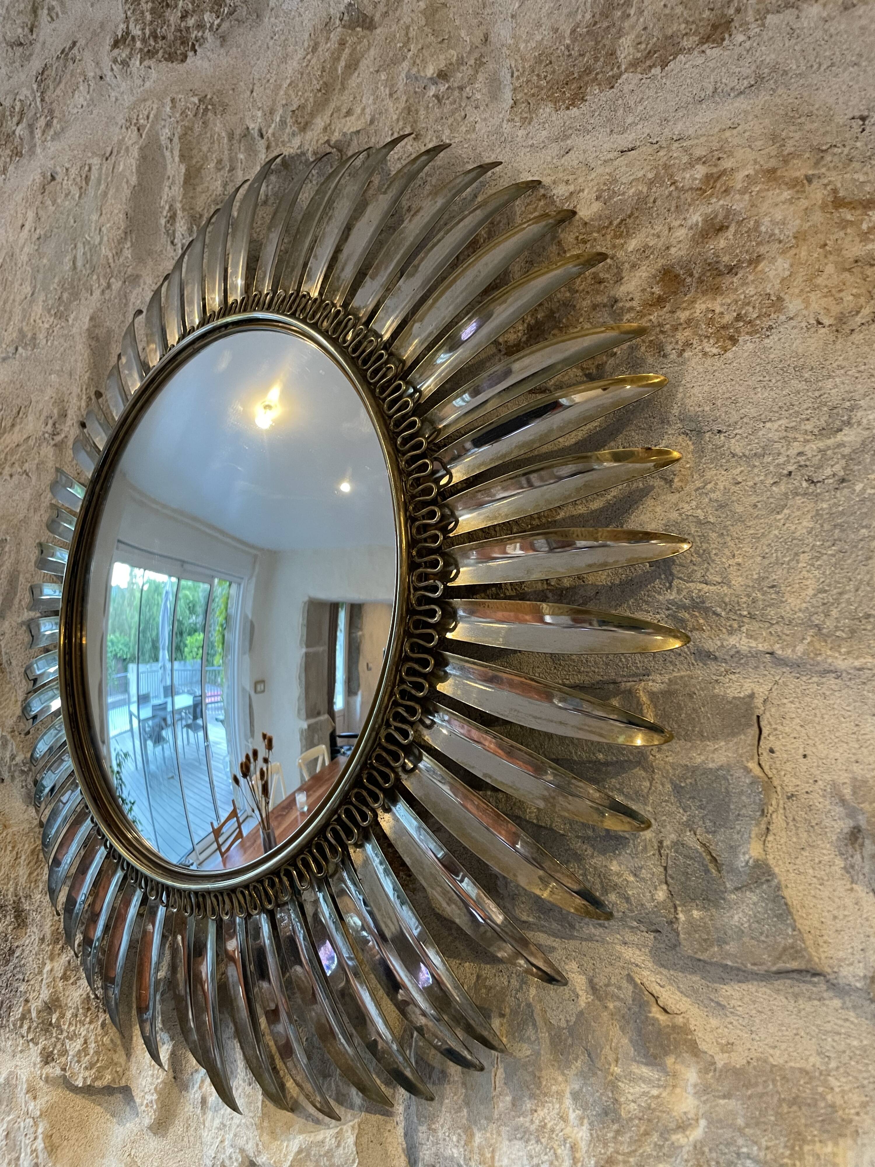 Deknudt convex sun mirror in metal, 70s