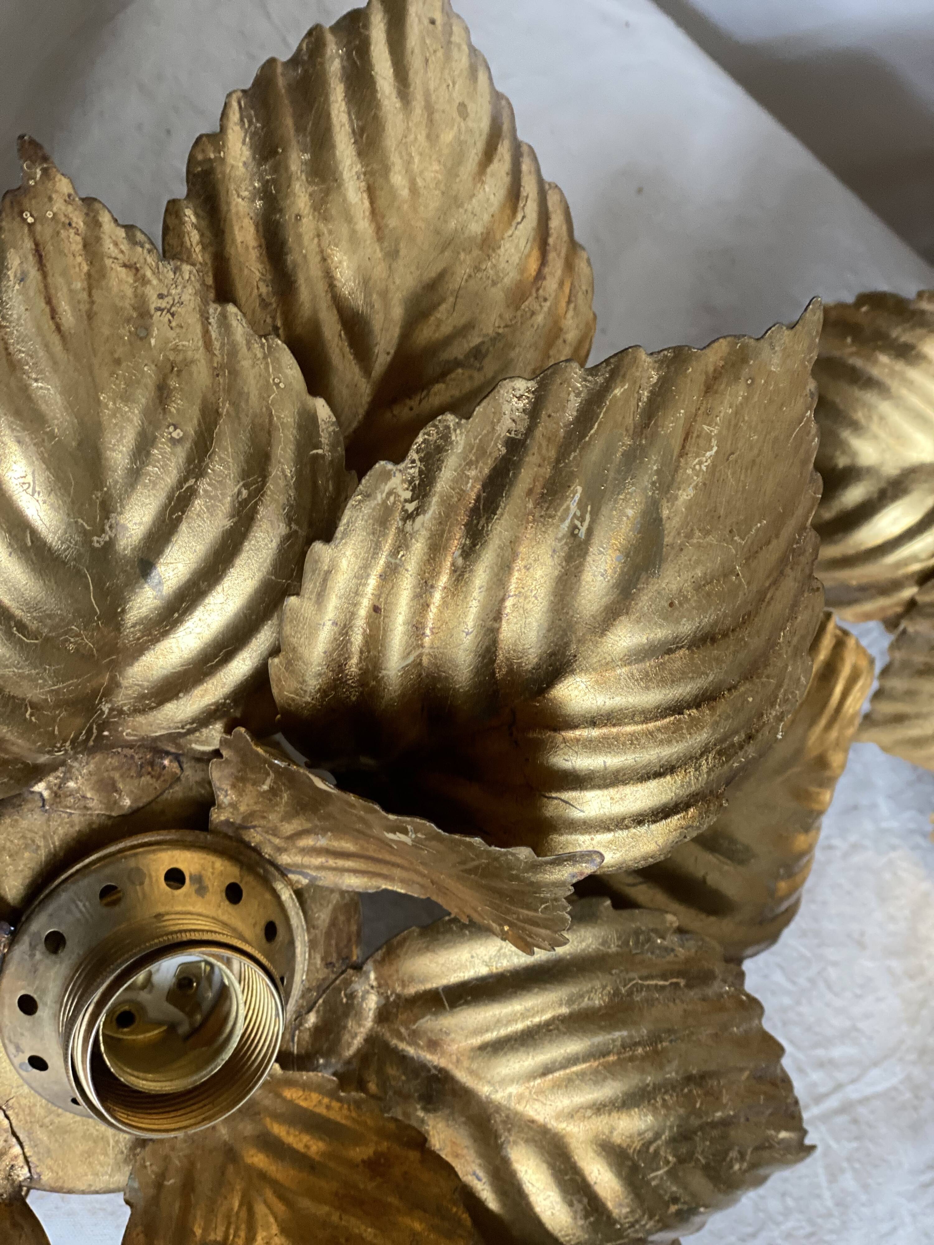 Pair of vintage Masca wall lights with golden flowers, 1970s