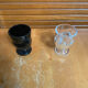 Pair of Antique Egg Cups in Black Opaline and Vintage Moulded Glass