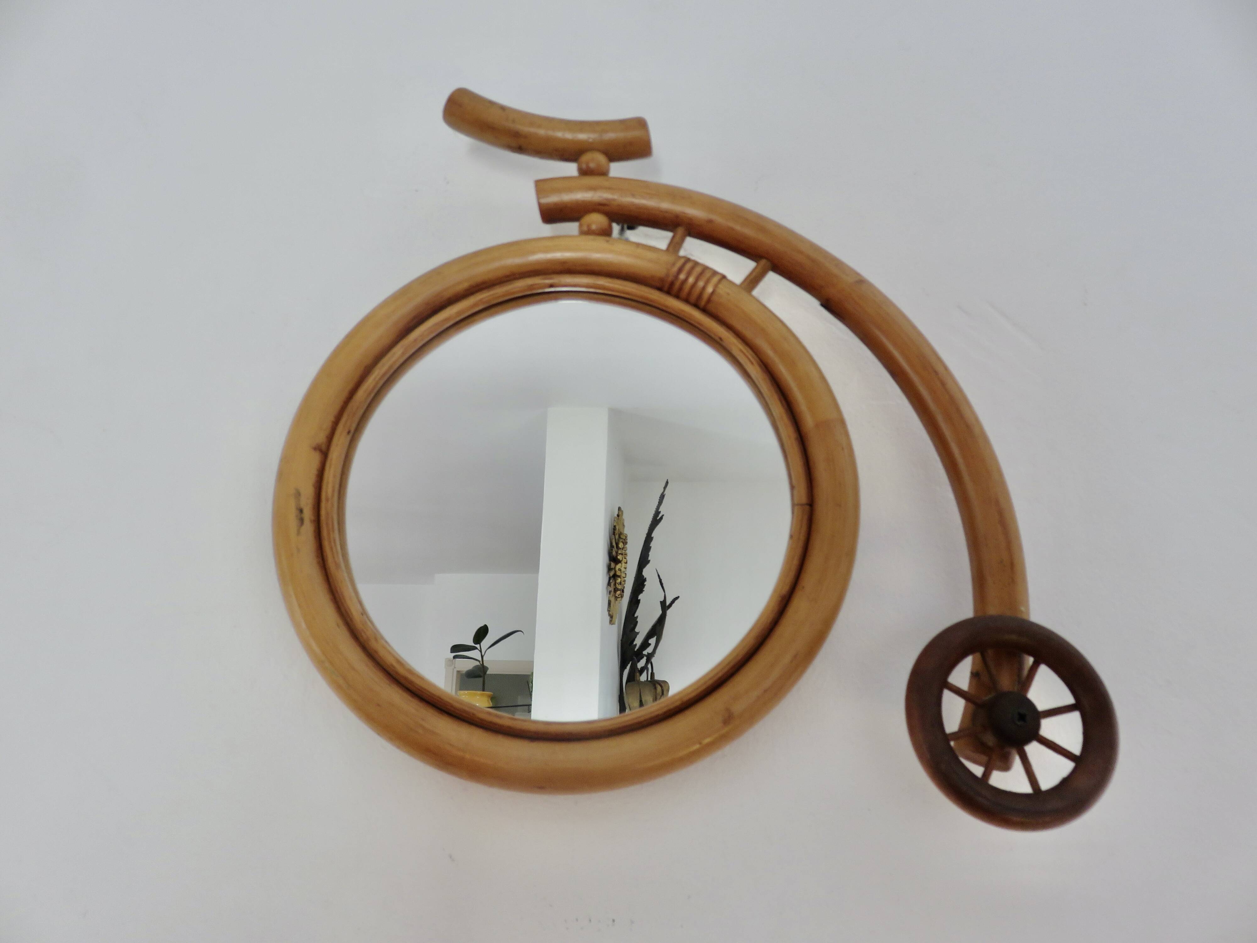 “Bicycle” mirror in rattan, bamboo 1960 1970